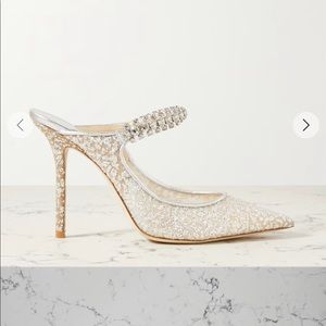 Jimmy Choo Bing Silver Embellished Mesh High Heel Mule Size 8 (Fits like a 7.5)